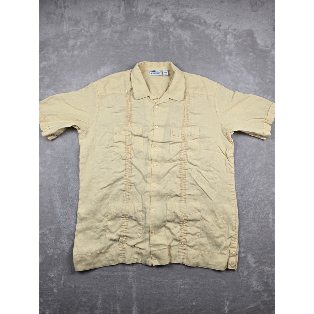 Cubavera Guayabera Shirt Mens 2XLT Yellow 100% Linen Short Sleeve Pintuck *Read
